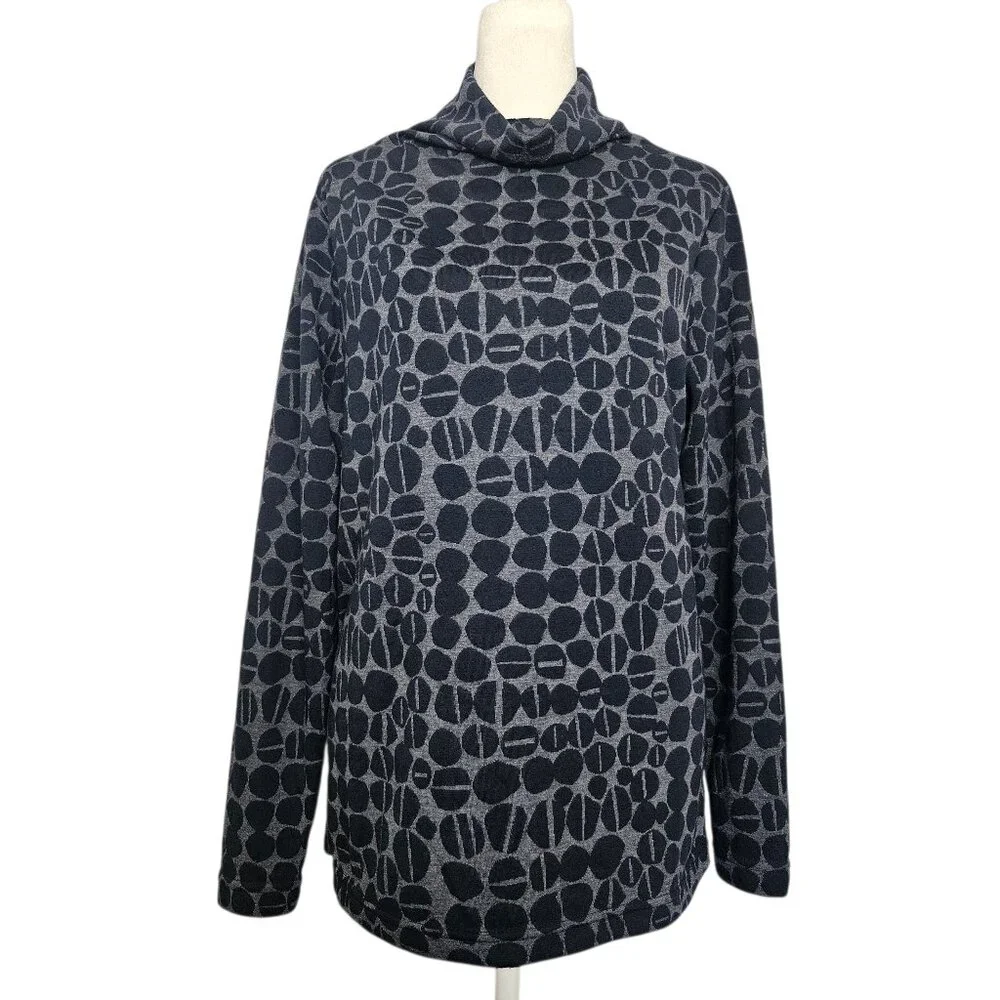 SNO SKINS Women Gray Blue Geometric Cowl Neck Long Sleeve Top SZ Medium Made USA